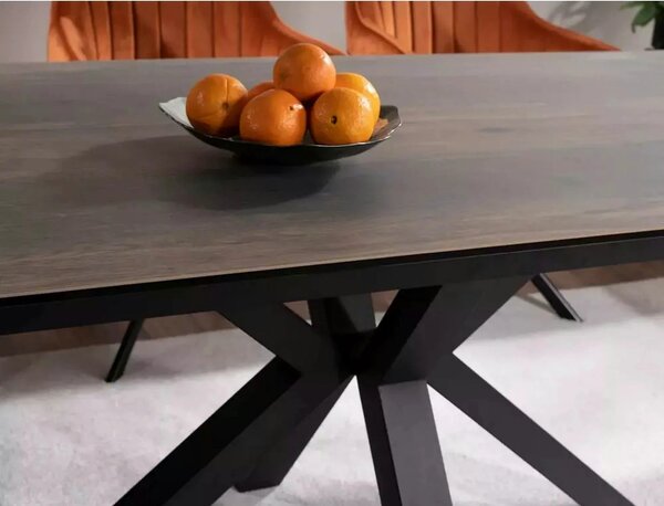 Masa extensibila moderna COLUMBUS CERAMIC, maro/negru mat, sticla secu