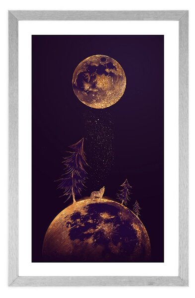 Poster cu passepartout pădure misterioasă din tărâmul planetelor