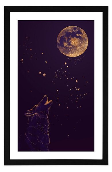 Poster cu passepartout lupul la luna plină