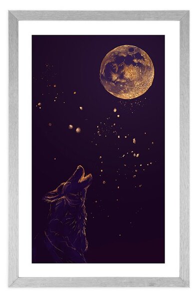 Poster cu passepartout lupul la luna plină