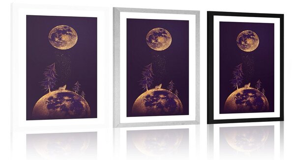 Poster cu passepartout pădure misterioasă din tărâmul planetelor