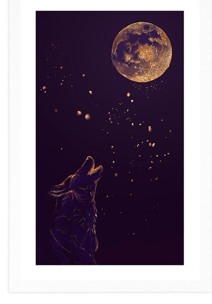 Poster cu passepartout lupul la luna plină