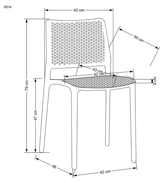 Scaun K514, negru, polipropilena, 42x55x79 cm
