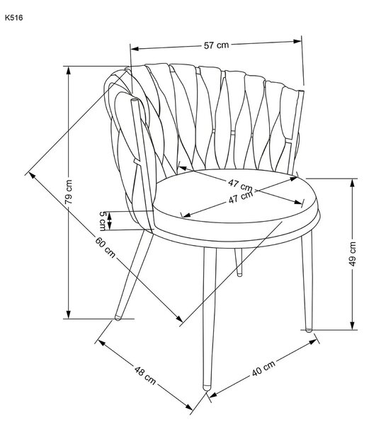 Scaun dining modern K516, bej/negru, stofa clasica/otel, 57x60x79 cm