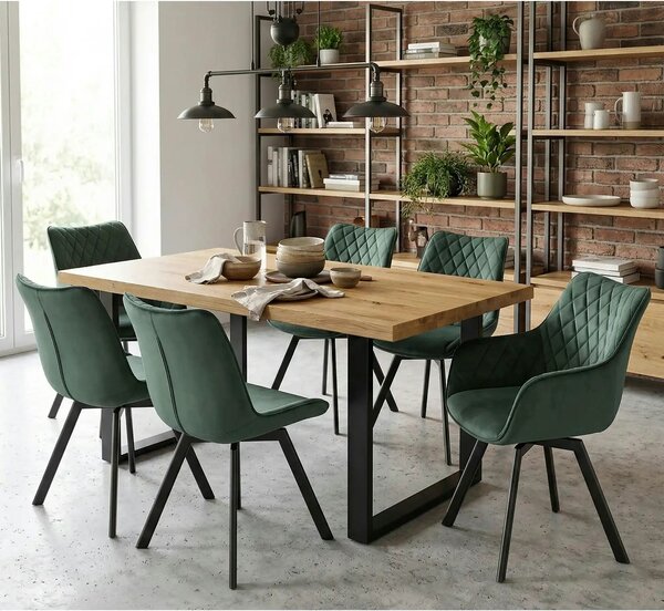 Scaun tapitat K520, verde/negru, stofa catifelata, 45x63x80 cm