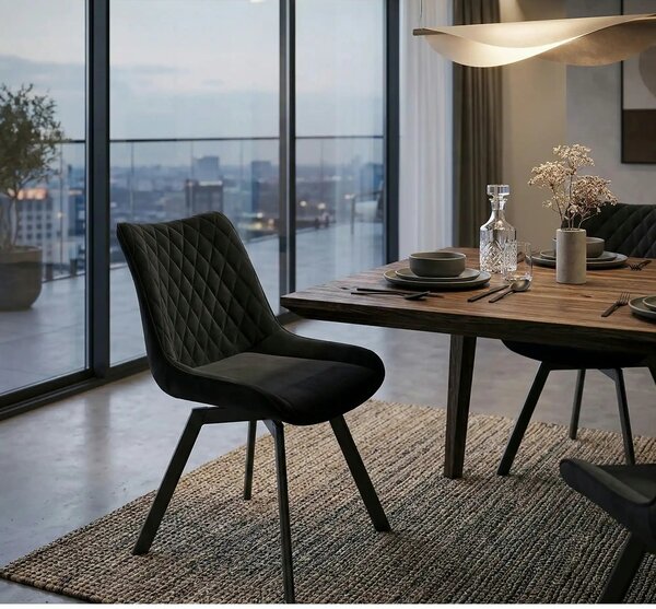 Scaun tapitat K520, negru, stofa catifelata, rotativ, 45x63x80 cm