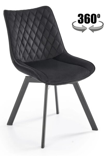 Scaun tapitat K520, negru, stofa catifelata, rotativ, 45x63x80 cm