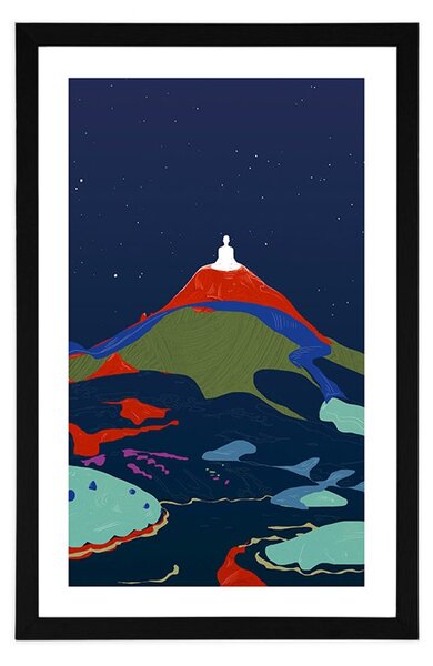 Poster cu passepartout Buddha meditație pe vârf