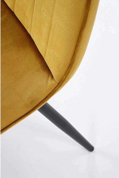Scaun tapitat K521, galben mustar/negru, stofa catifelata, 46x58x83 cm
