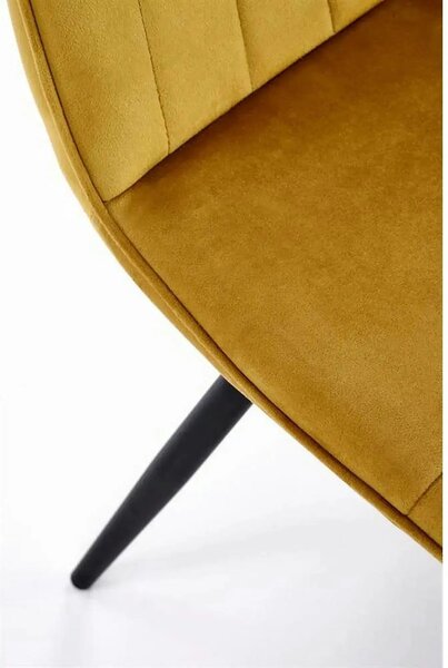 Scaun tapitat K521, galben mustar/negru, stofa catifelata, 46x58x83 cm