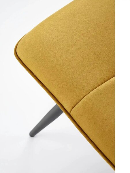 Scaun tapitat K521, galben mustar/negru, stofa catifelata, 46x58x83 cm