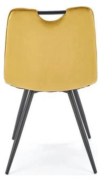 Scaun tapitat K521, galben mustar/negru, stofa catifelata, 46x58x83 cm