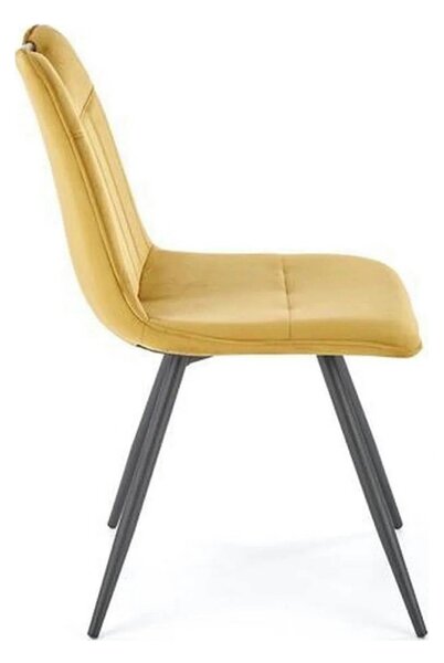 Scaun tapitat K521, galben mustar/negru, stofa catifelata, 46x58x83 cm