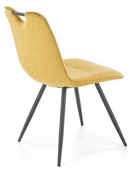 Scaun tapitat K521, galben mustar/negru, stofa catifelata, 46x58x83 cm