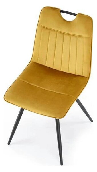 Scaun tapitat K521, galben mustar/negru, stofa catifelata, 46x58x83 cm