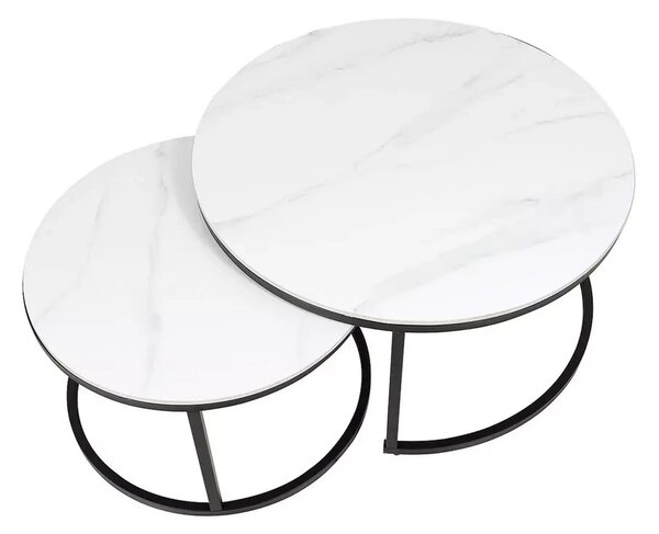 Set 2 masute cafea FERRANTE C, alb/negru, ceramica/metal