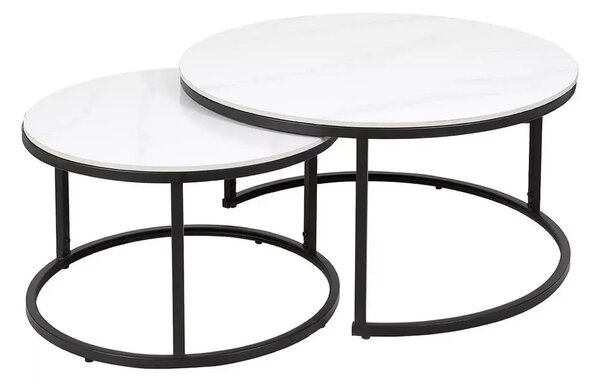 Set 2 masute cafea FERRANTE C, alb/negru, ceramica/metal