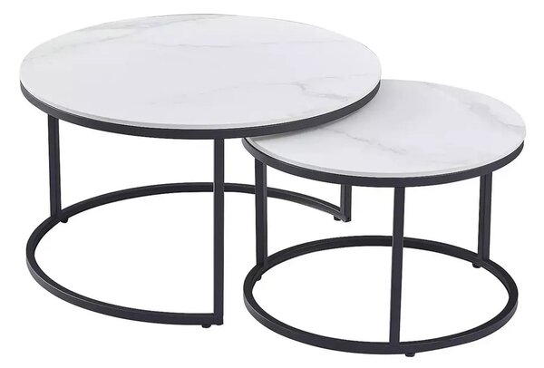 Set 2 masute cafea FERRANTE C, alb/negru, ceramica/metal
