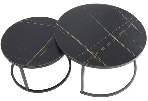 Set 2 masute cafea FERRANTE D, negru, ceramica/metal