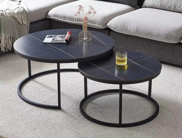Set 2 masute cafea FERRANTE D, negru, ceramica/metal