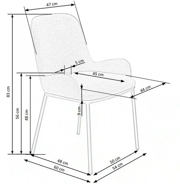 Scaun K481, alb/negru, stofa clasica/metal, 54x60x83 cm