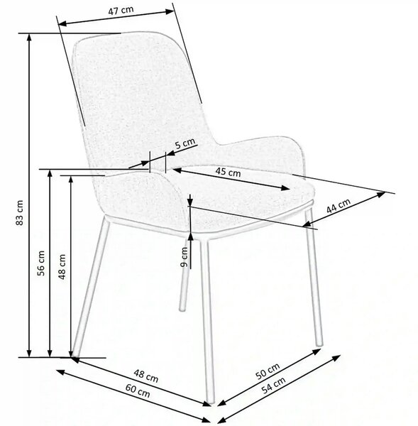 Scaun K481, gri/negru, stofa clasica/metal, 54x60x83 cm