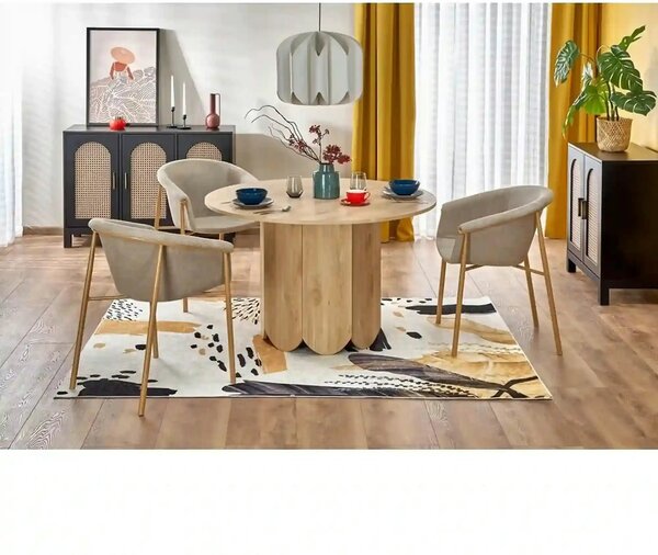Scaun K489, bej/stejar, stofa clasica/metal, 59x56x80 cm