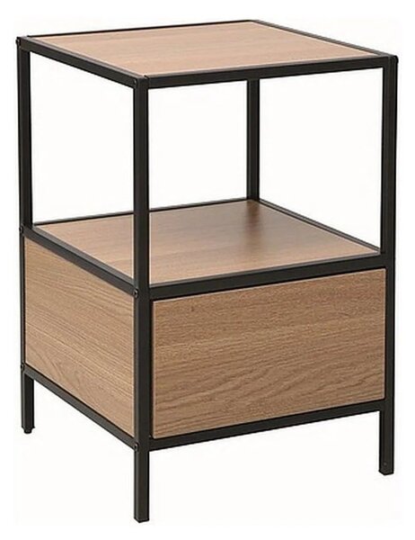Noptiera GEO S, stejar/negru mat, PAL/metal, 40x40x59 cm