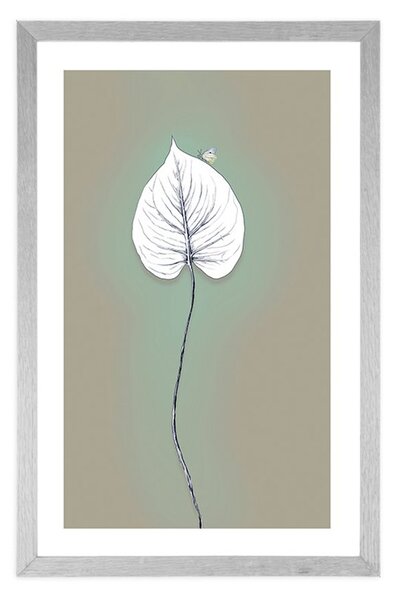 Poster cu passepartout frunză singuratică