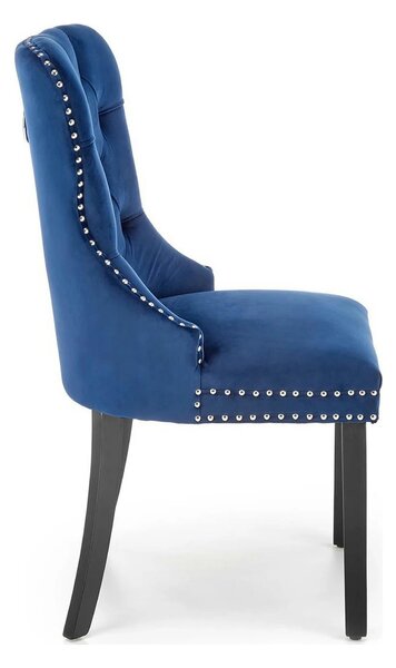 Scaun dining clasic MIYA, albastru/negru, stofa catifelata/lemn, 54x60