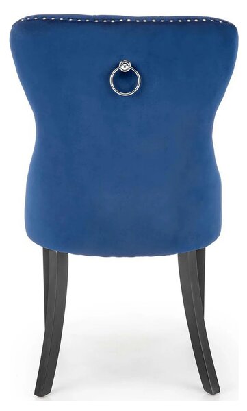 Scaun dining clasic MIYA, albastru/negru, stofa catifelata/lemn, 54x60