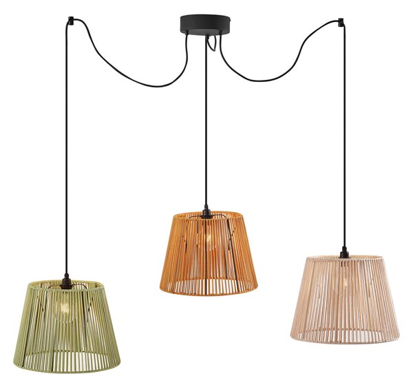 Lampa suspendată de exterior neagră cu abajururi din frânghie multicoloră cu 3 lumini IP44 - Cava Jayla