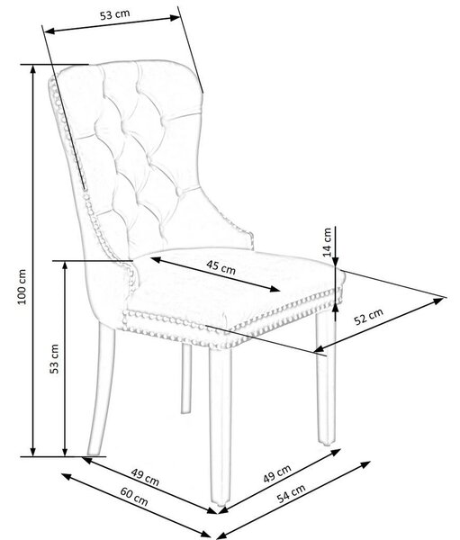 Scaun tapitat dining MIYA, gri/negru, stofa catifelata, 54x60x100 cm