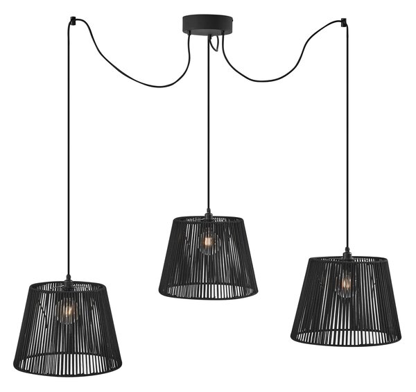 Lampa suspendată de exterior neagră cu abajur din frânghie neagră cu 3 lumini IP44 - Cava Jayla