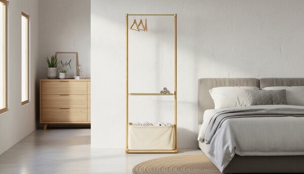 Stander haine WU-31, stejar, metal/lemn de bambus, 60x35x166 cm