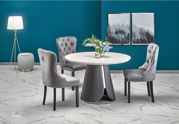 Scaun tapitat dining MIYA, gri/negru, stofa catifelata, 54x60x100 cm
