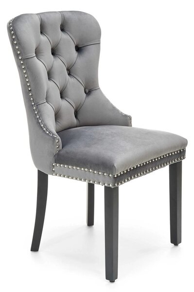 Scaun tapitat dining MIYA, gri/negru, stofa catifelata, 54x60x100 cm
