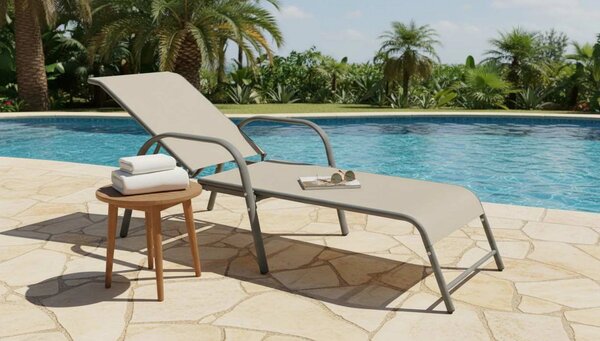Sezlong gradina MOSLER, gri, plasa/otel, 65x193x95 cm