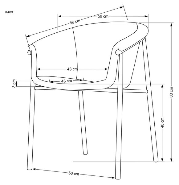 Scaun K489, gri/stejar, stofa clasica/metal, 59x56x80 cm