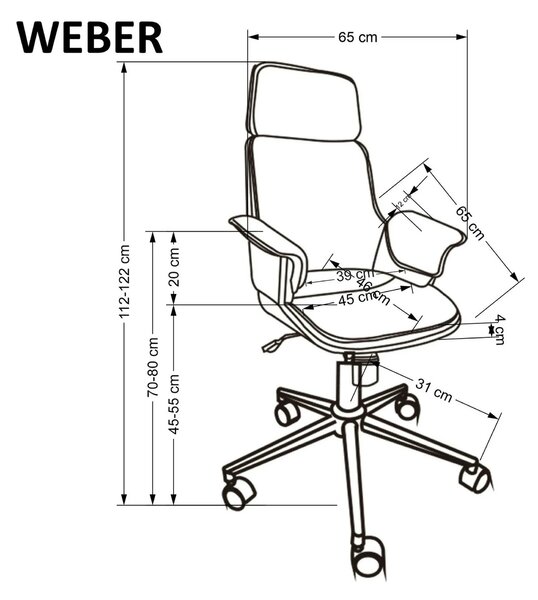 Scaun birou WEBER, negru/nuc, piele ecologica/metal, 65x65x112-122 cm