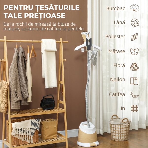 HOMCOM Aparat de Călcat Vertical cu Rezervor de Apă de 1,8l și Înălțime Reglabilă, 32x32x32 cm, Auriu | Aosom Romania