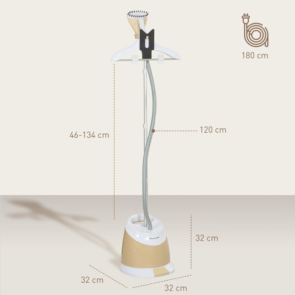 HOMCOM Aparat de Călcat Vertical cu Rezervor de Apă de 1,8l și Înălțime Reglabilă, 32x32x32 cm, Auriu | Aosom Romania