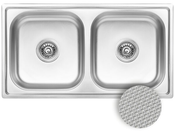 Kuchinox Standard, chiuvetă din oțel inoxidabil cu 2 compartimente 780x430x195 mm, decor canelat, oțel, LAV-SKS_320T