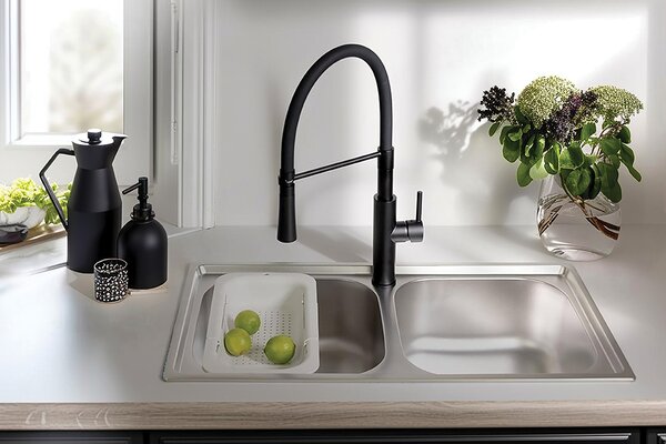 Kuchinox Standard, chiuvetă din oțel inoxidabil cu 2 compartimente 780x430x195 mm, decor canelat, oțel, LAV-SKS_320T