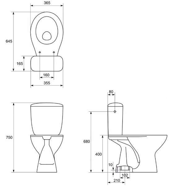 Cersanit President, toaleta combinata cu flux 3/6l, scurgere verticala + cu scaun polipropilena antibacterian, alb, K08-029
