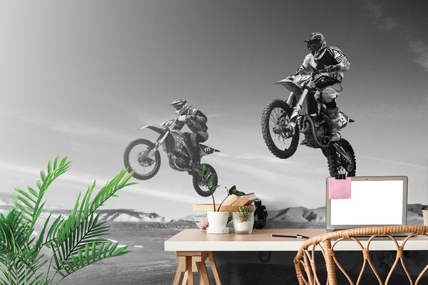 Fototapet motocicliști în design alb-negru