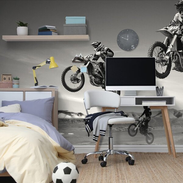 Fototapet motocicliști în design alb-negru