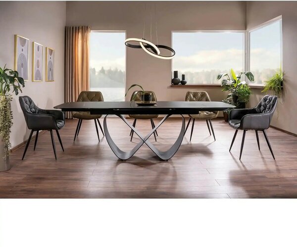 Masa extensibila INFINITY CERAMIC, negru, sticla securizata/ceramica