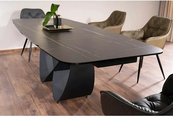 Masa extensibila INFINITY CERAMIC, negru, sticla securizata/ceramica