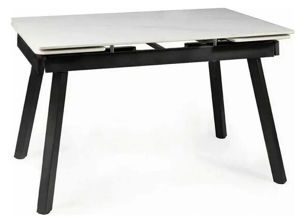 Masa extensibila JOHN, crem cu efect de marmura/negru mat, ceramica/me